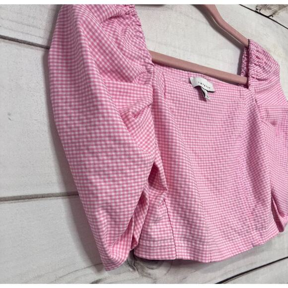 TOPSHOP Size 4 Pink White Checked Crop Top Preppy Cute - Picture 5 of 5